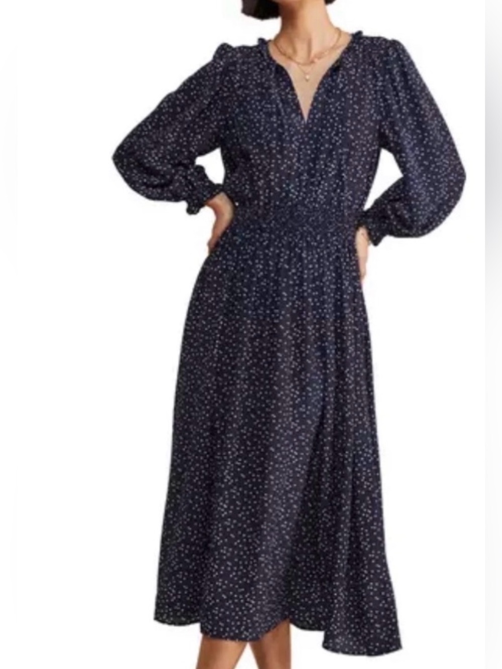 Vineyard Vines Navy Midi Dress with White Dot Print